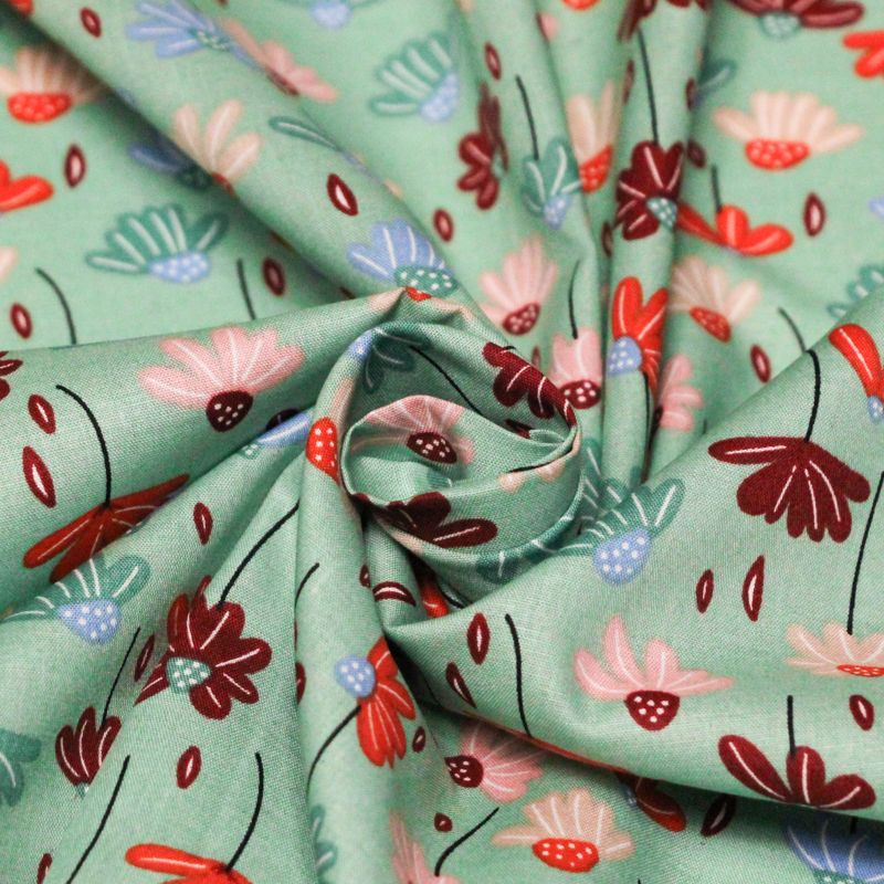 Popeline 100% coton - Jardin poétique fond vert