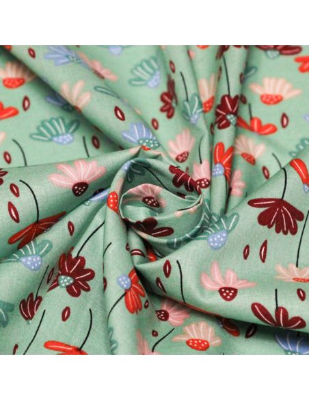 Popeline 100% coton - Jardin poétique fond vert