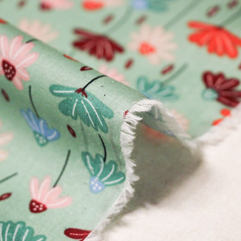 Popeline 100% coton - Jardin poétique fond vert