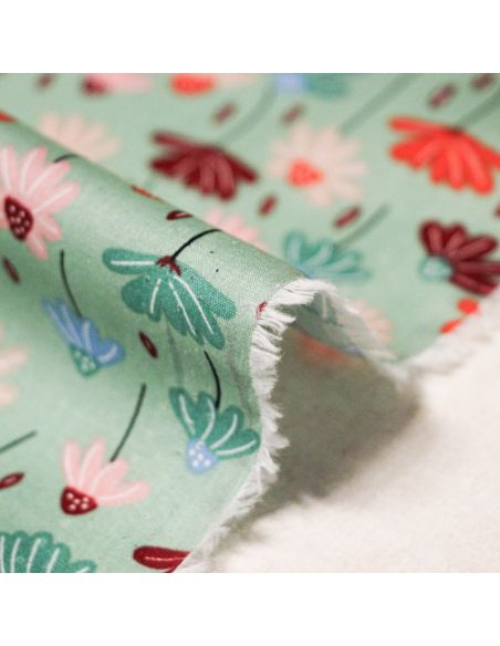 Popeline 100% coton - Jardin poétique fond vert