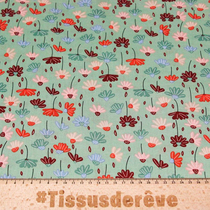 Popeline 100% coton - Jardin poétique fond vert