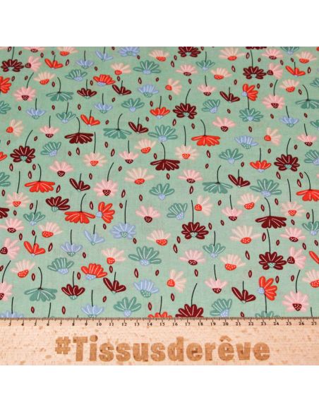 Popeline 100% coton - Jardin poétique fond vert