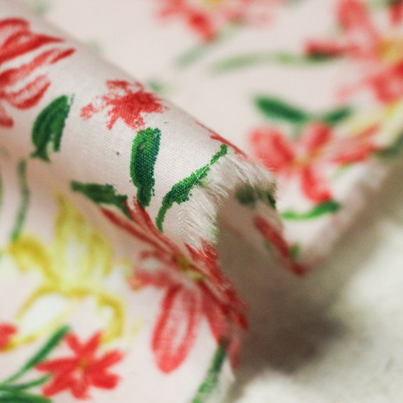 Popeline 100% coton - Fleurs rose et jaune