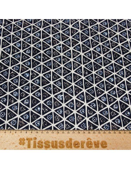 Popeline 100% coton - Motif géométrique bleu