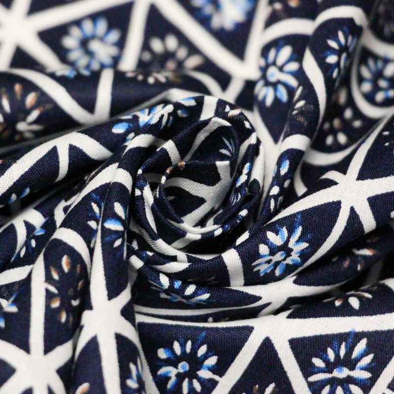 Popeline 100% coton - Motif géométrique bleu