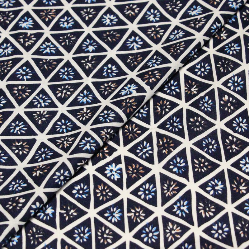Popeline 100% coton - Motif géométrique bleu