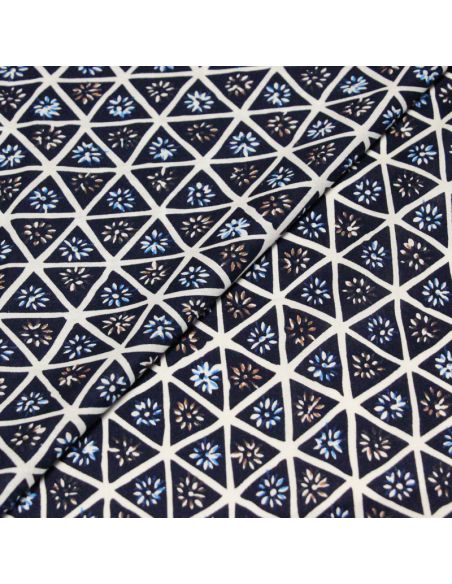 Popeline 100% coton - Motif géométrique bleu
