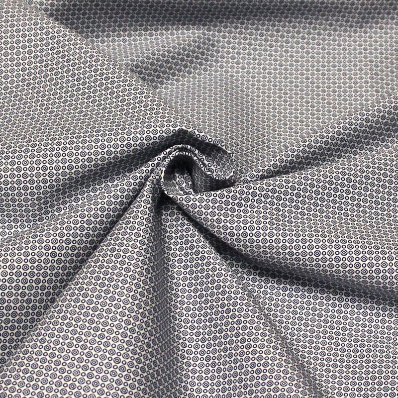 Gabardine 100% coton - Motif géométrique marine fond blanc
