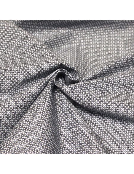 Gabardine 100% coton - Motif géométrique marine fond blanc