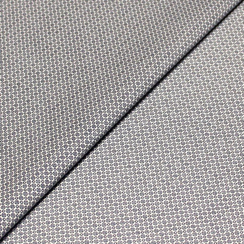 Gabardine 100% coton - Motif géométrique marine fond blanc