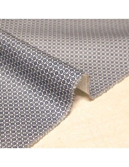 Gabardine 100% coton - Motif géométrique marine fond blanc