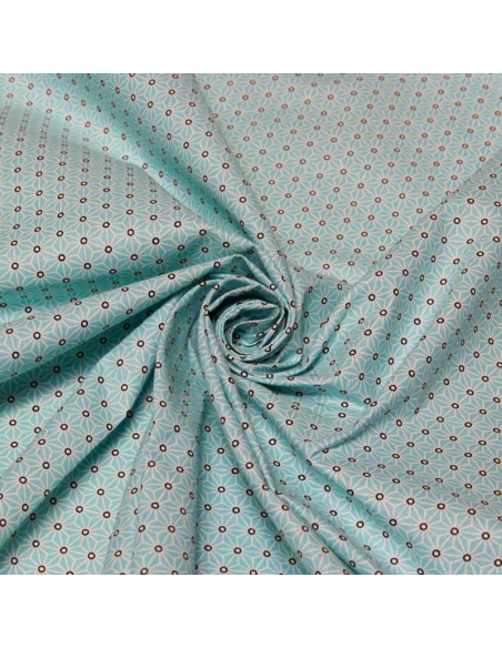 Cretonne 100% coton - Fleur géométrique bleu clair