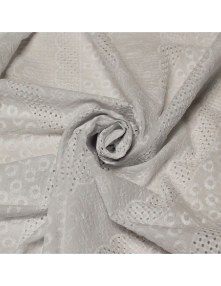 Broderie anglaise 100% coton - Motifs floraux et géométriques en frise blanc optique