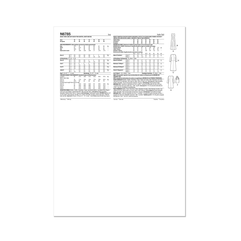 Patron New Look 6785 - Robe, Manteau, Veste et Sac