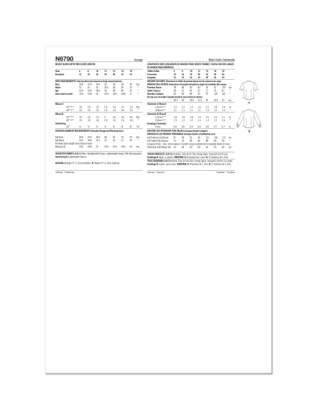 Patron New Look 6790 - Blouse ajustée à deux longueurs de manches