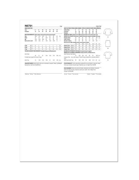 Patron New Look 6791 - Hauts en maille pour femme