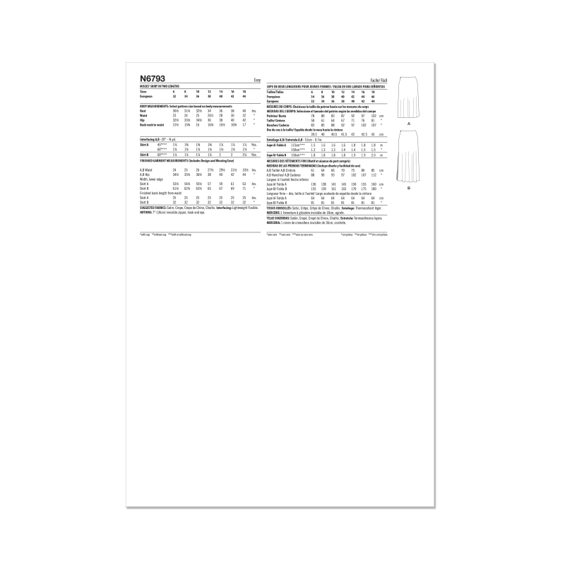 Patron New Look 6793 - Jupe en deux longueurs