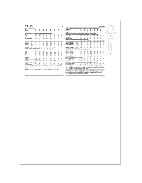 Patron New Look 6794 - Veste et pantalon