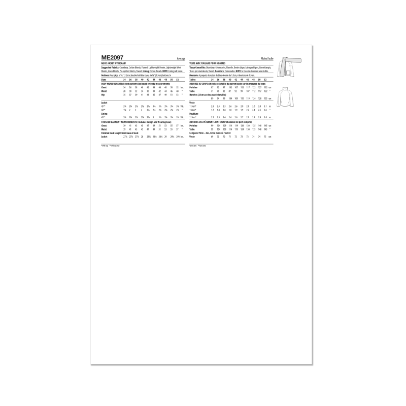 Patron KnowMe 2097.BB - Veste Homme avec Écharpe