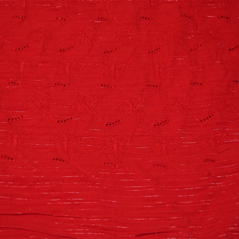 Broderie anglaise 100% coton - Papillon fond rouge détail rayure lurex doré