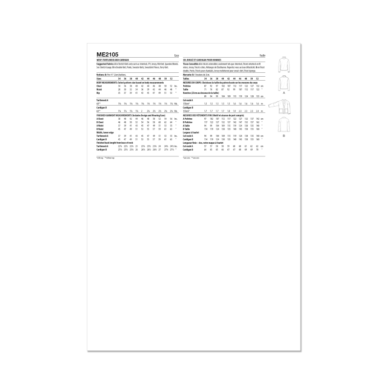 Patron KnowMe 2105.AA - Pull à col roulé et cardigan pour hommes