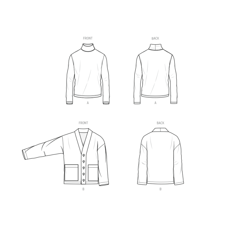 Patron KnowMe 2105.AA - Pull à col roulé et cardigan pour hommes