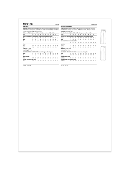 Patron KnowMe 2106.AA - Patron KnowMe n°2106 - Pantalon pour hommes