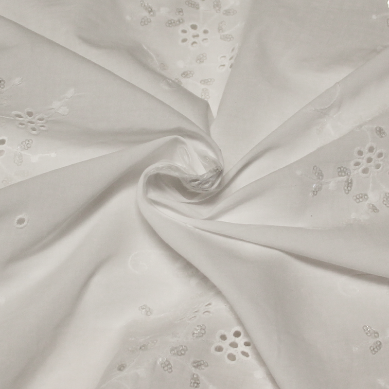 Broderie anglaise 100% coton - Fleuri banc optique à sequin