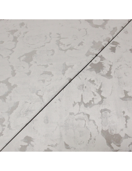 Gabardine coton & élasthanne - Floral gris brillant