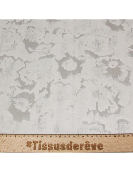 Gabardine coton & élasthanne - Floral gris brillant