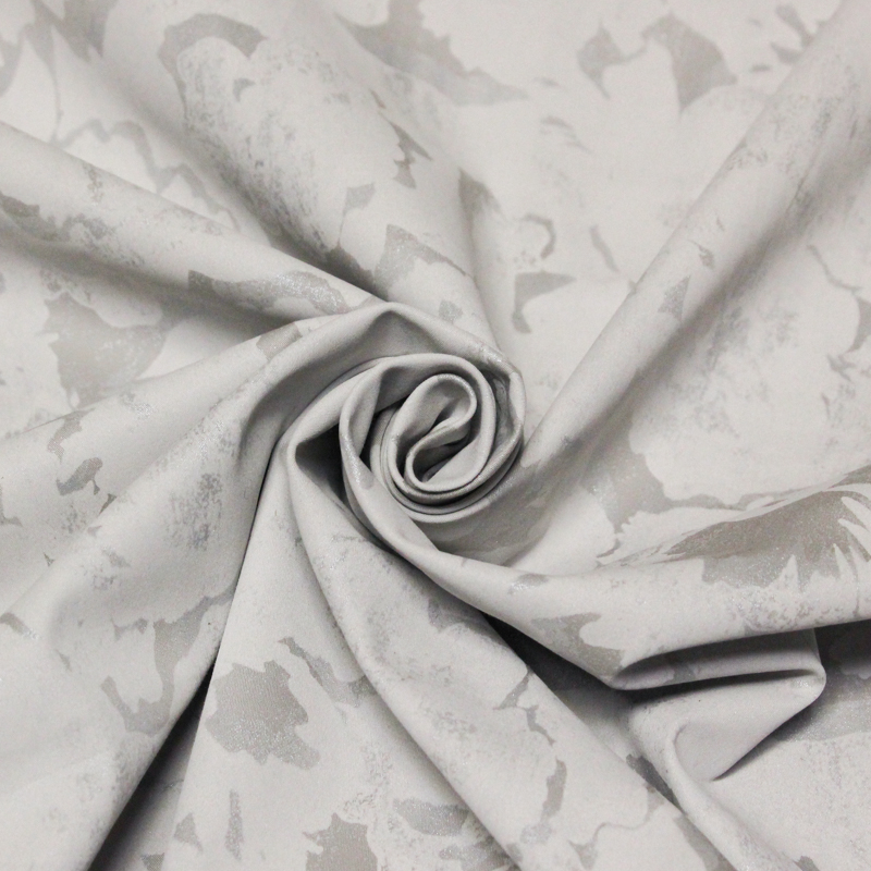 Gabardine coton & élasthanne - Floral gris brillant