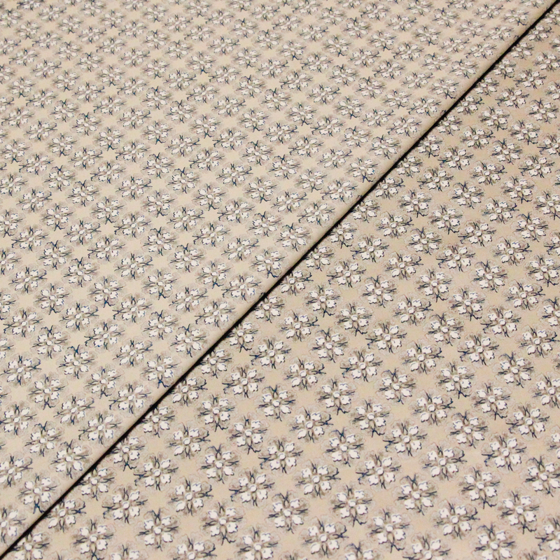 Gabardine coton & élasthanne - Floraison beige