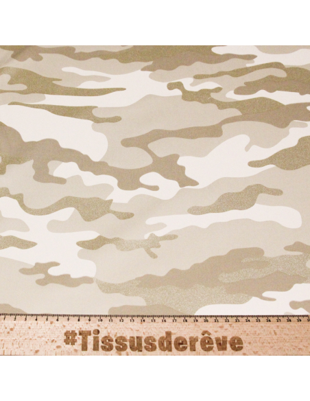 Gabardine coton & élasthanne - Militaire beige brillant