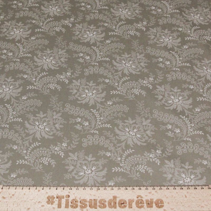 Gabardine coton & élasthanne - Arabesque florales beiges