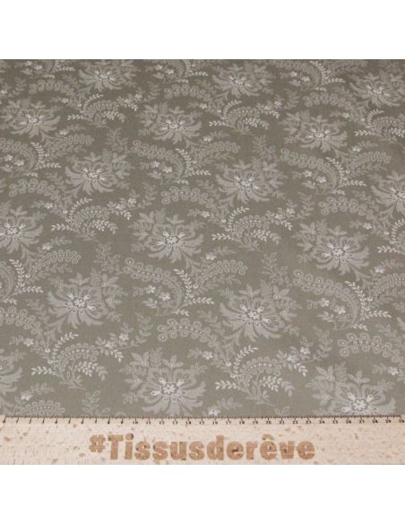 Gabardine coton & élasthanne - Arabesque florales beiges