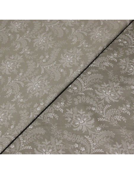 Gabardine coton & élasthanne - Arabesque florales beiges