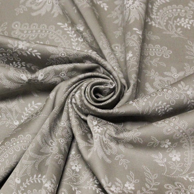 Gabardine coton & élasthanne - Arabesque florales beiges