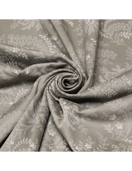 Gabardine coton & élasthanne - Arabesque florales beiges