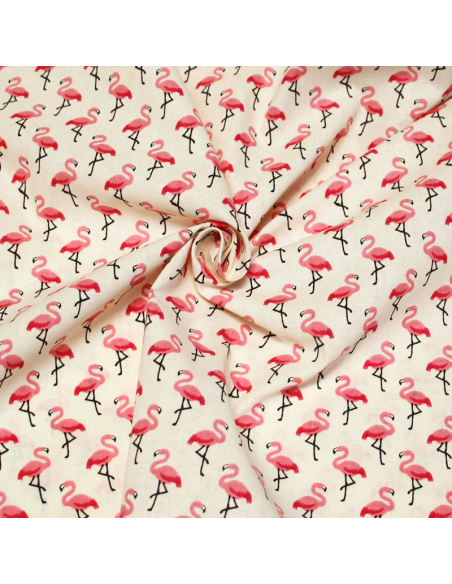 Cretonne 100% coton - Flamant rose