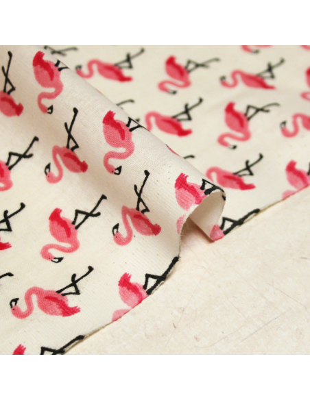 Cretonne 100% coton - Flamant rose