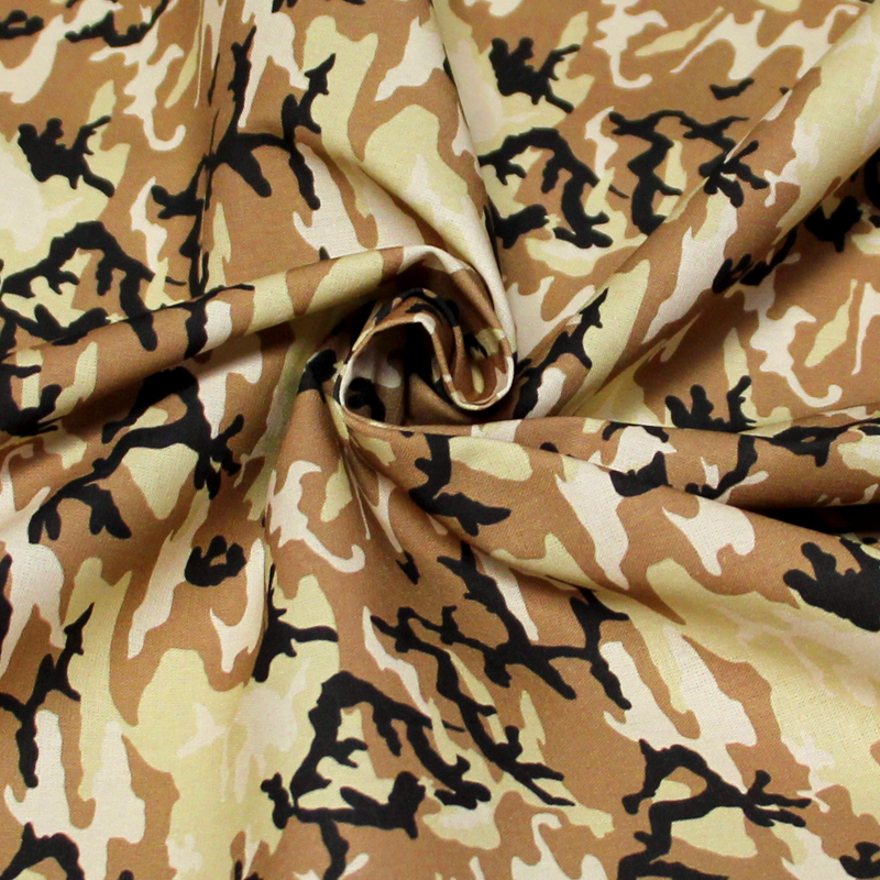 Cretonne 100% coton - Camouflage beige