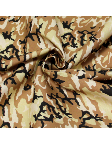 Cretonne 100% coton - Camouflage beige