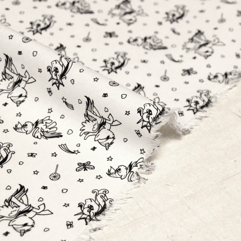 Cretonne 100% coton - Licorne noir fond blanc optique