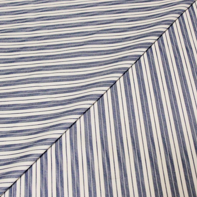 Gabardine lin & coton - Double rayures bleues