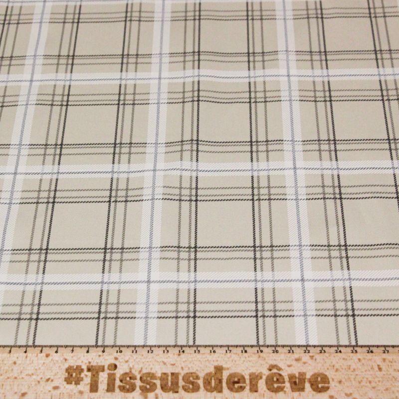 Gabardine sergé croisé coton & élasthanne - Carreaux beige