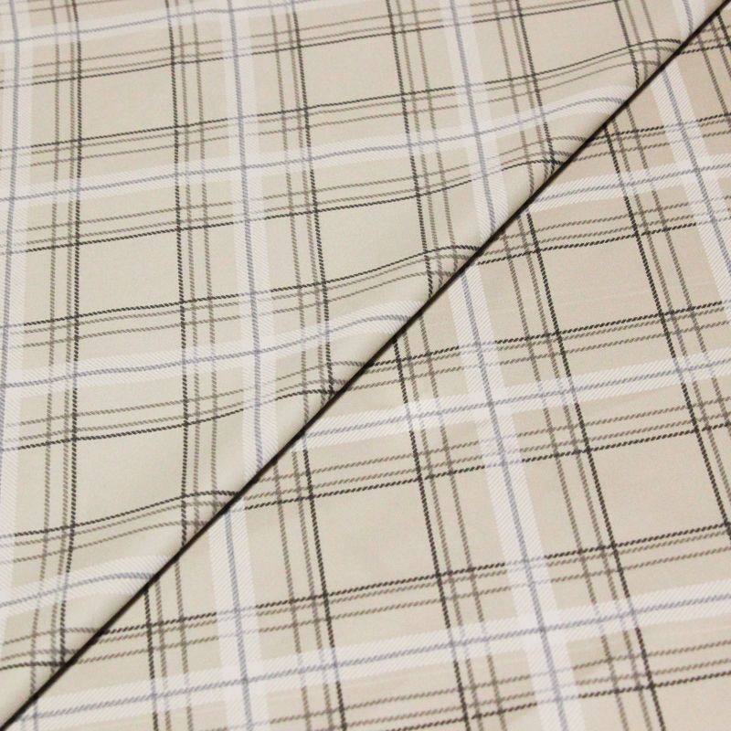 Gabardine sergé croisé coton & élasthanne - Carreaux beige
