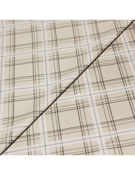 Gabardine sergé croisé coton & élasthanne - Carreaux beige