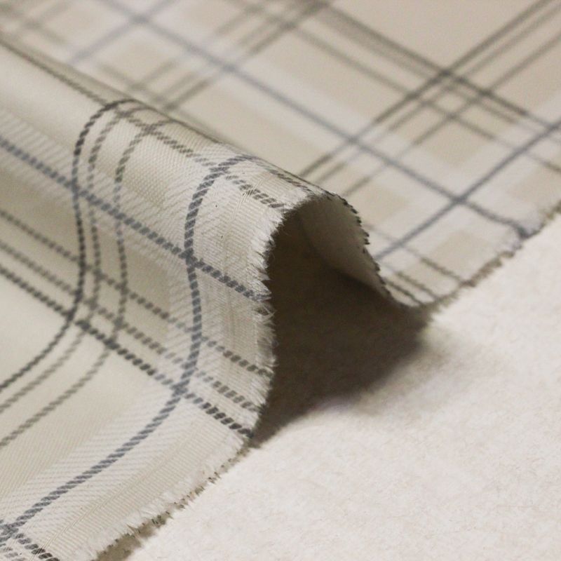 Gabardine sergé croisé coton & élasthanne - Carreaux beige