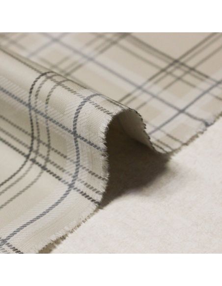 Gabardine sergé croisé coton & élasthanne - Carreaux beige