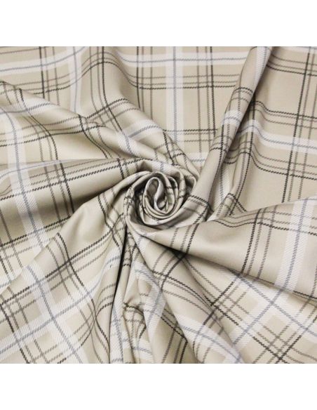 Gabardine sergé croisé coton & élasthanne - Carreaux beige